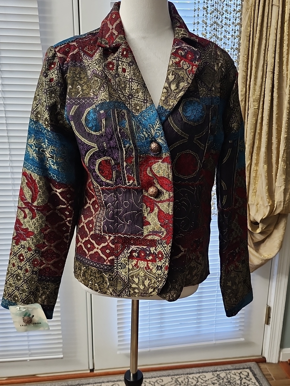 erin london Multicolor Brocade Patchwork Blazer with Metallic Accents